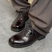 夏季新款高级感小众通勤休闲英伦风商务百搭男鞋12565棕色-J