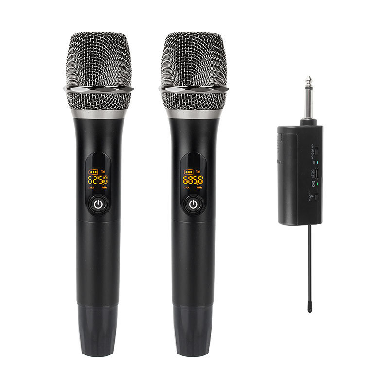 Black Rechargeable Wireless Microphone U-Band for Ktv Singing and Stage Performances, Dual Metal Microphones with High Sound Quality