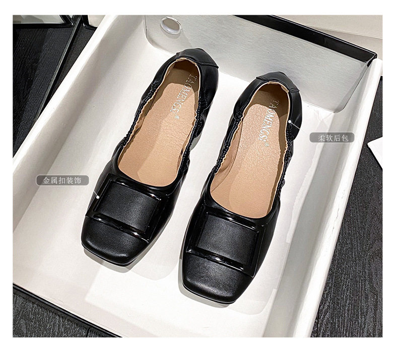 Giày búp bê nữ mũi vuông phối khóa vuông, quai thun mềm, đế bằng êm chân — Màu mơ, Màu đen chi tiết 5