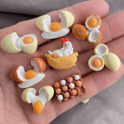 Egg Omelette Simulation Food Toy Resin Decorative Accessory DIY Phone Case Cream Adhesive Handmade Hairpin Small Sticker