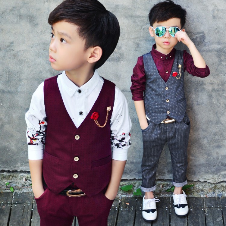 Boy's suit spring and autumn boy's dress children's party performance clothing flower girl's vest shirt suit pants three-piece suit