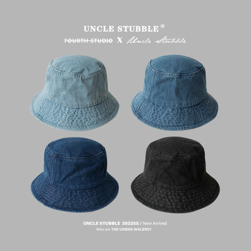 Japanese denim fisherman hat for men, large brim highlights face, small girl's plain face concealing hat, Korean style versatile couple hat, fashionable