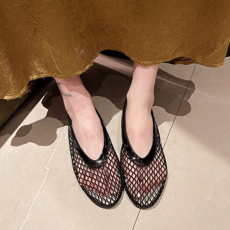 Foreign Trade Large Size Fishnet Mesh Women's New Flat Low-heel Hollow European And American Fashion Loafers_vogvips.com