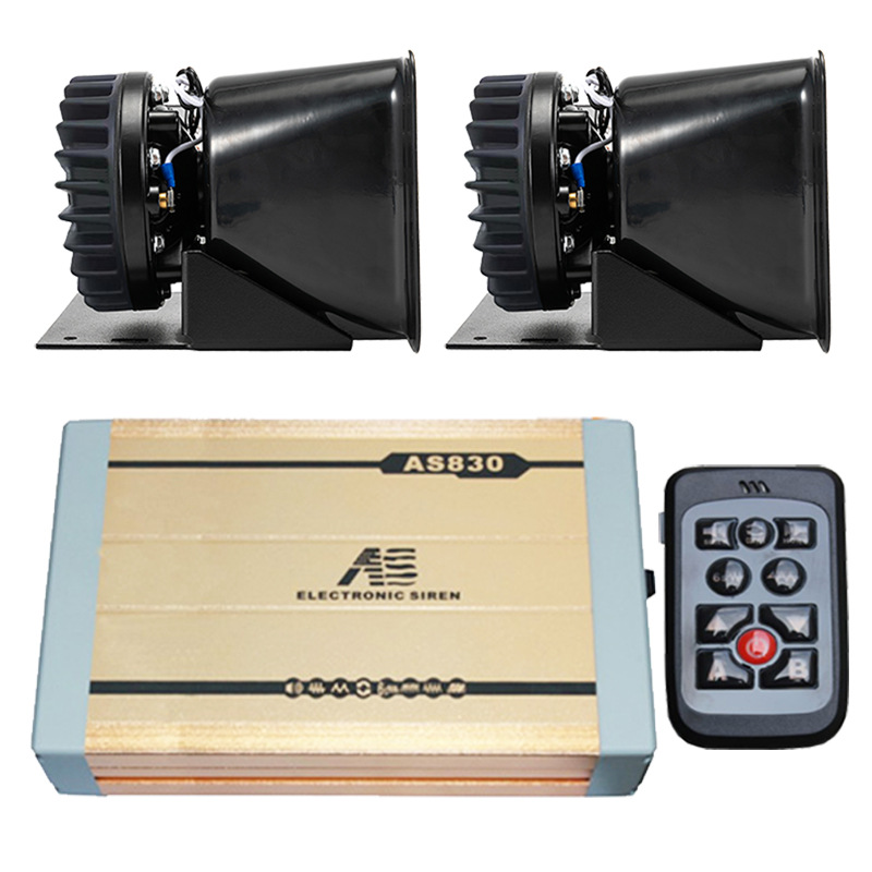 Car-mounted wireless 400W siren, car loudspeaker, high-pitched alarm, AS830C+ with heat-dissipating round speaker