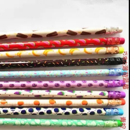 Lápiz de escritura popular de comercio electrónico de carretera Lápiz de letras de sabor de alimentos con borrador