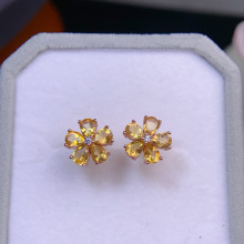 纯天然黄水晶耳钉超粉嫩晶体通透颜色艳丽尺寸3*4mm厂家直销