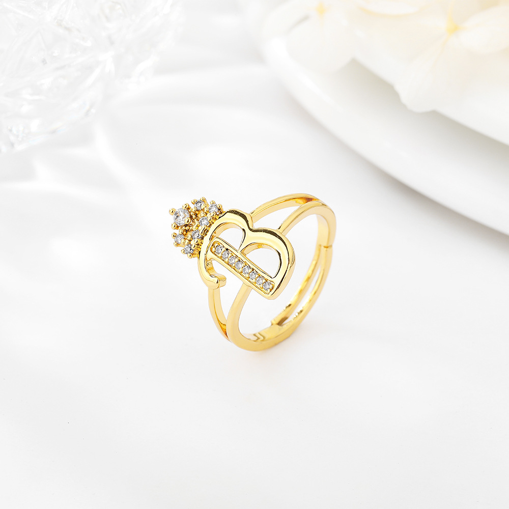 Wholesale Elegant Simple Style Letter Copper Zircon Adjustable Ring display picture 3