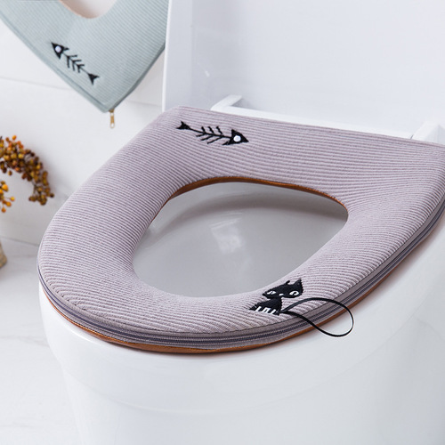 Home Autumn and Winter Toilet Mat Home Waterproof O-shaped Leather Zipper Cute Kitten Toilet Ring Seat Mat