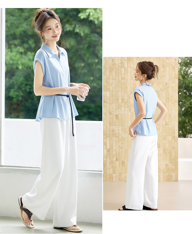 Bộ sơ mi tay dài kết hợp quần ống đứng nữ thanh lịch OU6935 — màu xanh nhạt, Xanh lá cây nhạtcolor chi tiết 11