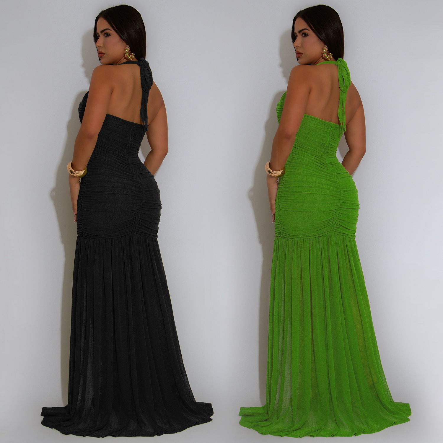 C7398 Cross-border AliExpress Amazon Ropa de mujer de moda europea y americana Vestido de color sólido sexy con hilo de red de verano
