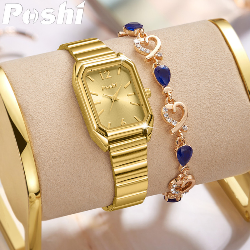 Poshi nicho reloj de mujer simple elegante cuadrado reloj de cuarzo casual estudiante moda correa de acero reloj
