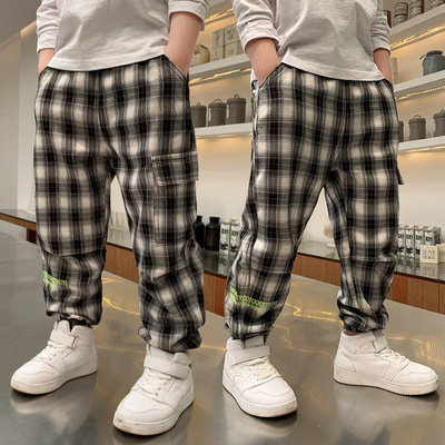 Children's clothing 2021 Spring new pattern Boy trousers Korean Edition CUHK handsome boy Western style lattice spring and autumn Casual pants