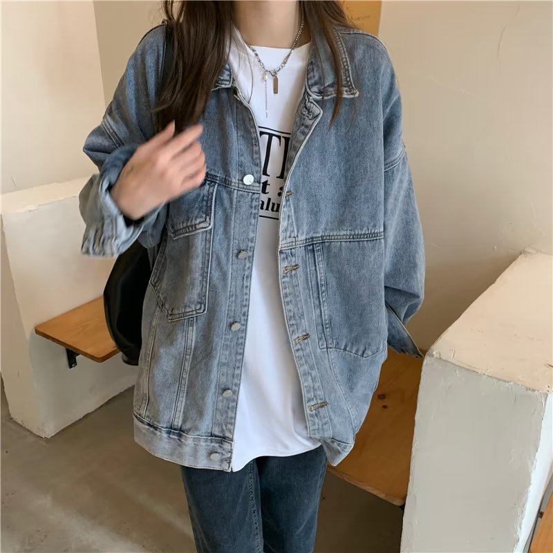 Veste en jean unisexe, modèle tendance et haut de gamme, coupe ample._voghion.com