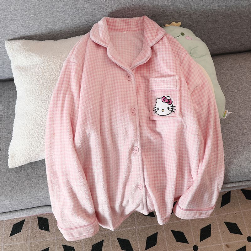 Invierno mayorista transfronterizo de terciopelo engrosado cardigan coral terciopelo franela pijamas de mujer ropa de hogar de mangas largas