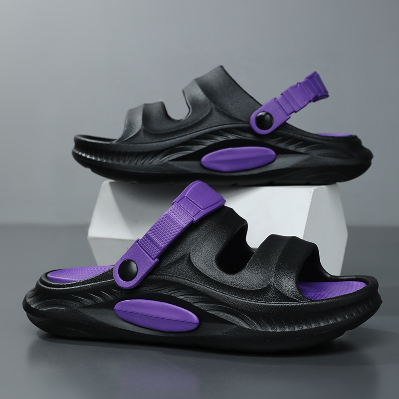 2025 nueva ropa exterior de verano antideslizante pisando heces sandalias y zapatillas de suela gruesa arrastrando al aire libre sandalias de playa de doble uso hombres