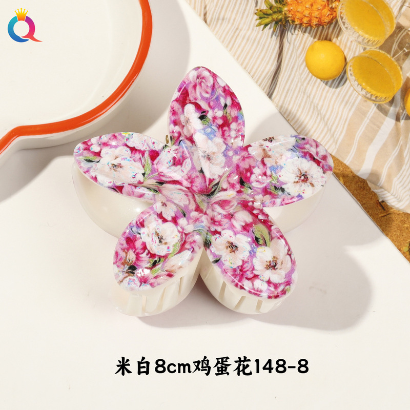 Qiyue クロスボーダー UV プリントフルーツクリップ韓国スタイルの高級エッグフラワー後頭部ヘアピン気質サメクリップ|undefined