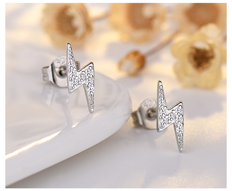 Qiaolan Xuan Japanese Korean Edition New Anti Allergy S Needle Lightning for Women's Feeling Small and Popular Silver_voghion.com