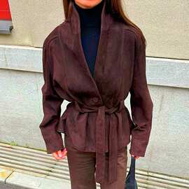 2026年秋冬新款复古女装设计感气质休闲腰带长袖夹克外套图片色