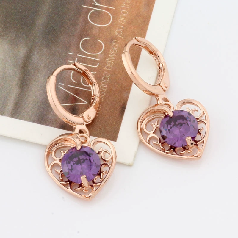Цирконы, золотые серьги, Aliexpress, розовое золото, оптом