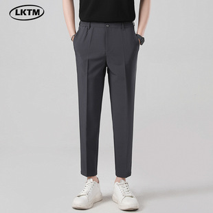 LKTM Men's# Summer Ice Silk Thin Small Pants Men's Advanced Sense Slim Fit Straight Nine-point Casual Straight Pants
