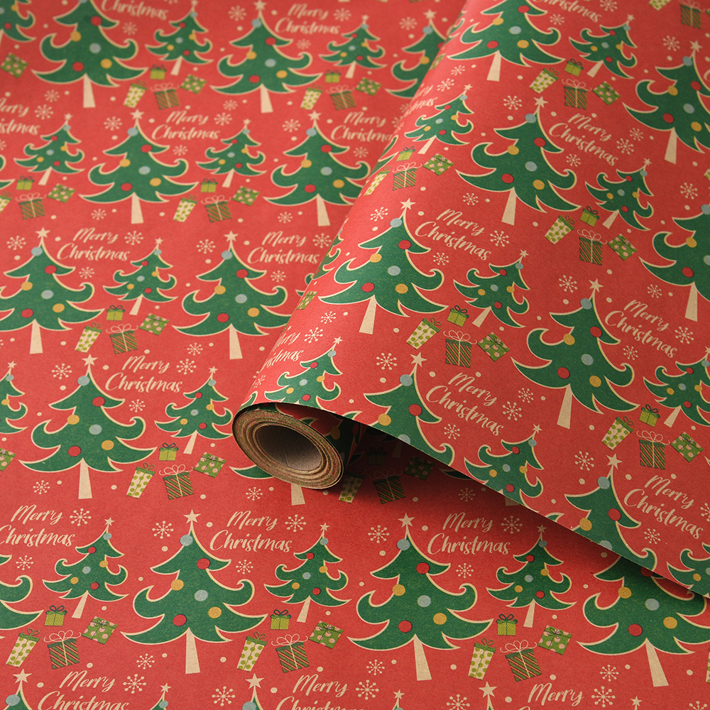 Venta caliente transfronteriza, rollo de gran tamaño, papel de regalo de Navidad, papel kraft retro, papel de regalo de Navidad, papel de regalo