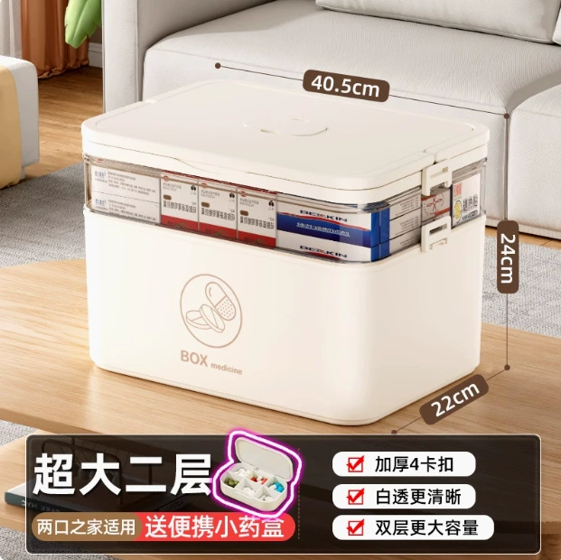 Medicine Storage Box, Plastic Multi-Layer Organizer, Portable Handle, Large Capacity