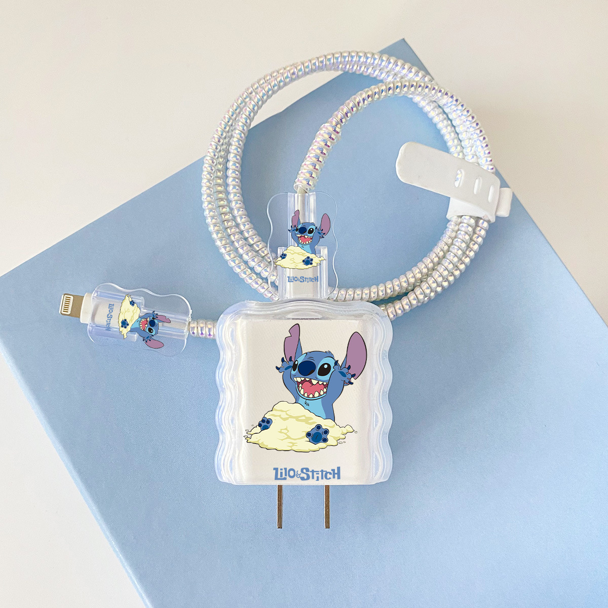 Apple 20w-A4 스티치 오버레이 헤드기어 + 물결선 클립 + 1m 레이저 흰색 로프 + 흰색 스트랩