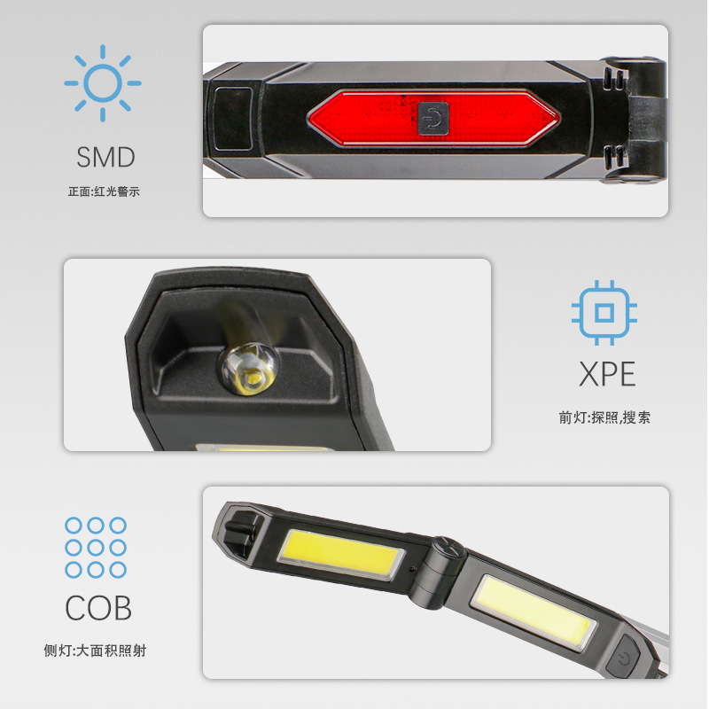 Nuevo al aire libre portátil multifuncional carga plegable de mano luz de trabajo fuerte gancho magnético COB mantenimiento Luz de inspección