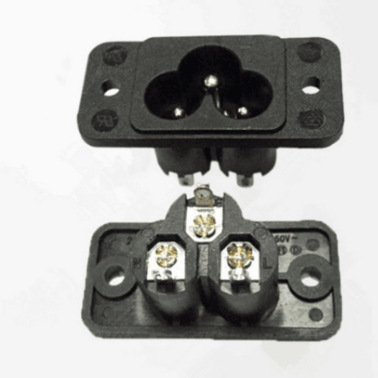 AC电源插座C6输入梅花插座 米老鼠接口 带孔螺丝固定190C04 铜芯