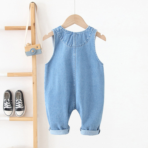 Hot Selling 2024 New Children's Overalls Korean Version 0-3 Years Old Baby Soft Denim Western Style One-piece Hidden Buckle Overalls