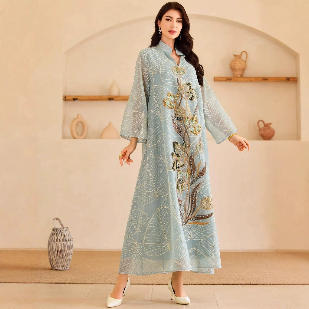 Entu 3005 Ближневосточный мусульманский халат с принтом, новое кружевное платье с вышивкой, Дубай, арабская Абая