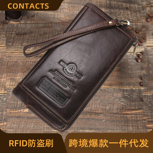 Black Angel Factory Supply Leisure Trend Men's Wallet RFID Anti-theft Brush Layer Cowhide Clutch in Stock