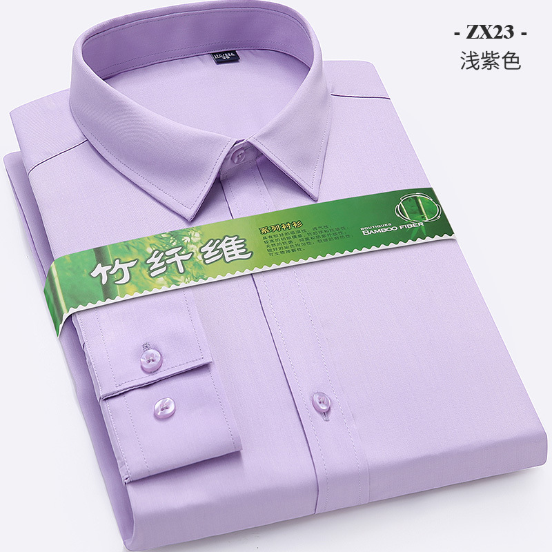 Camisa de manga larga de los hombres fibra de bambú antiarrugas ropa de trabajo profesional ropa formal color sólido rayas camisa casual delgada hombres