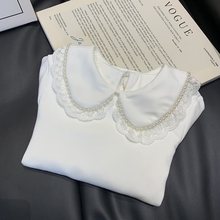 女童衬衫春夏2025新款洋气儿童蕾丝娃娃领长袖衬衣女孩韩版打底衫