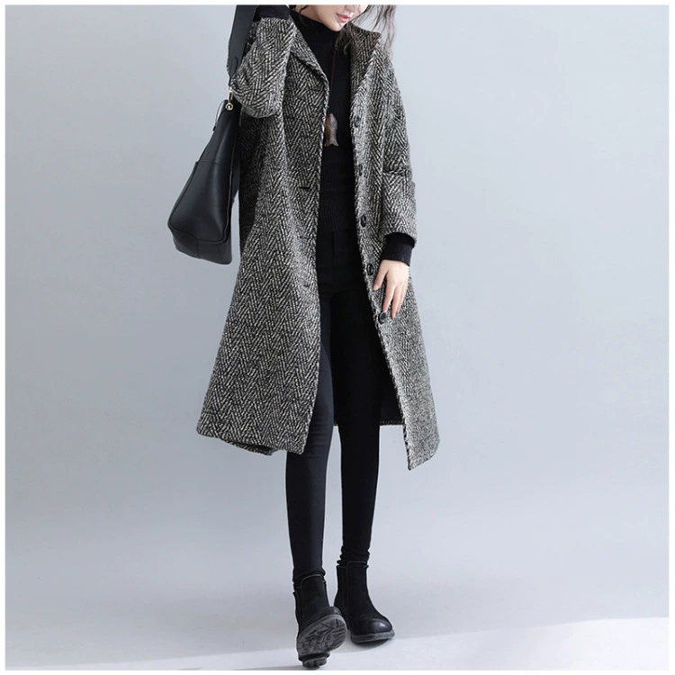 Демисезонный шерстяной тренч, кардиган, куртка, для женщин plus size, коллекция 2021 года, корейский стиль