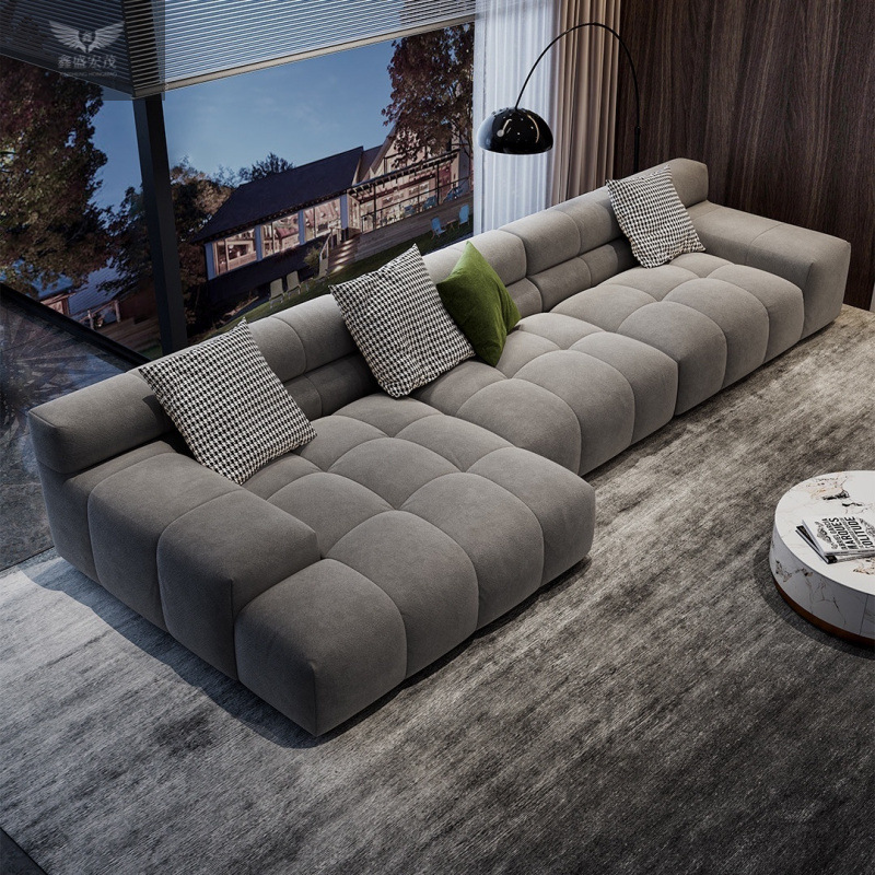 Sofá de puff de tela esmerilada minimalista de estilo italiano, sofá de tela de tecnología de apartamento pequeño moderno y simple, sofá de bloque de tofu de sala de estar