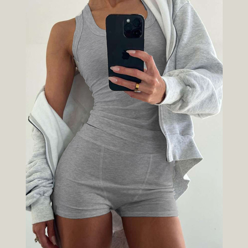 European and American Style Minimalist Sports Top and Shorts Set for Women, Tank Top Style Pajamas, Sleep Pants, Running and Yoga Outfit
