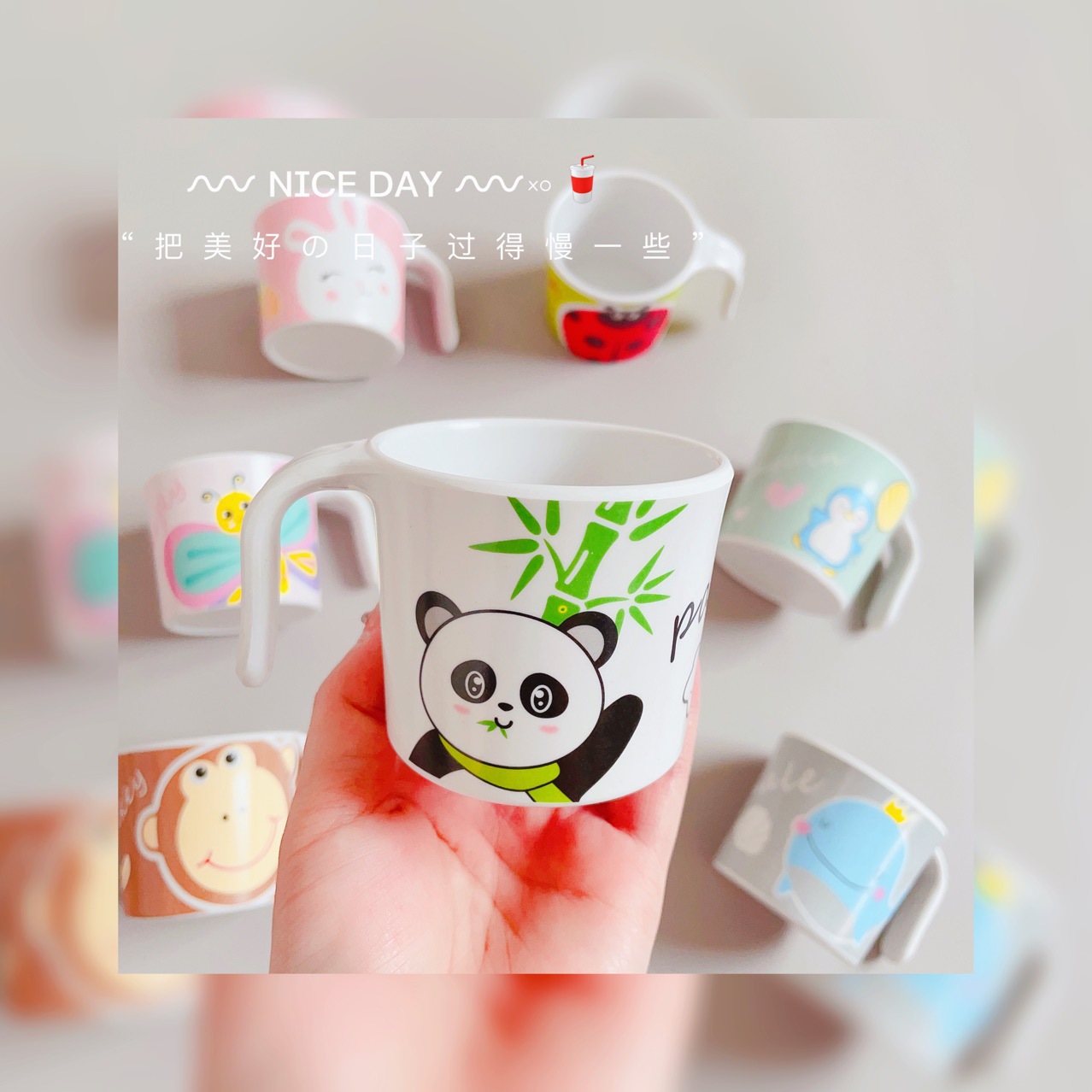 Fibra de bambú los niños del hogar taza beber dibujos animados bebé portátil con mango enjuague bucal materna y niño actividad regalo