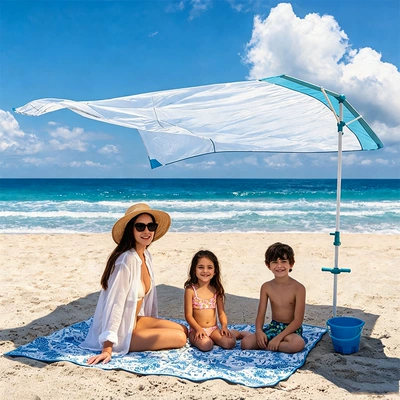 Cross-border wind-powered canopy beach sunshade, quick-open seaside sunshade, portable outdoor camping sunshade (Avtomobil yan çətirləri) - sky-blue-240240cm