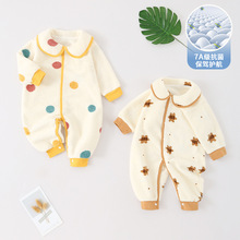 婴儿衣服春秋季新生宝宝翻领连体衣满月百天哈衣爬服娃衣