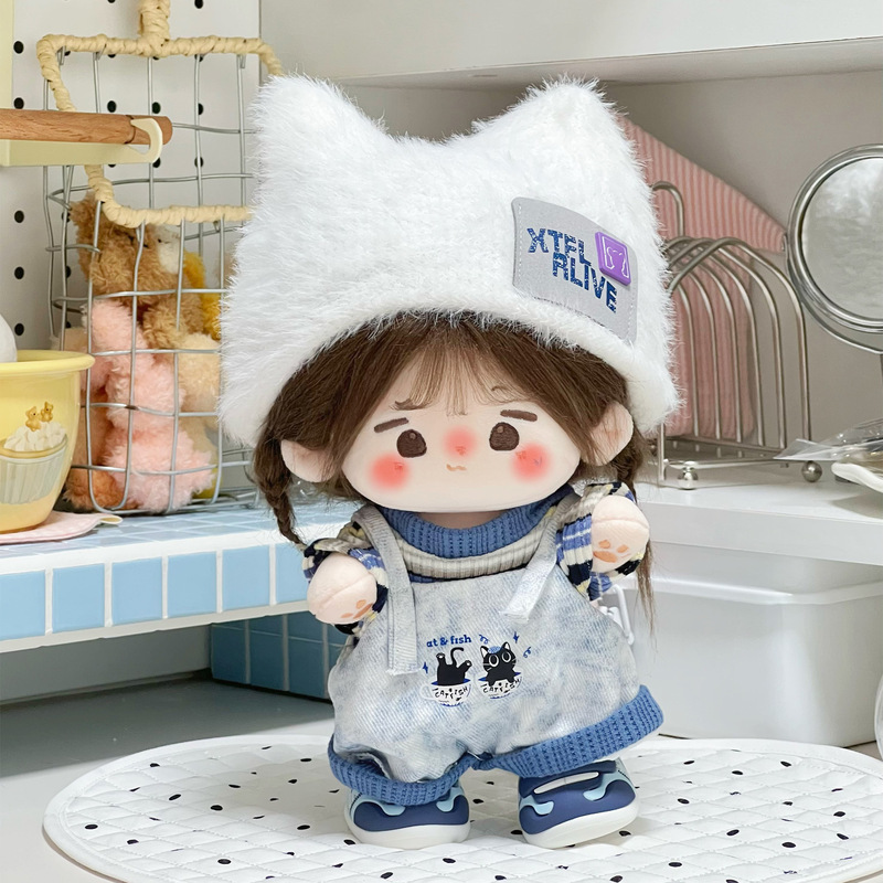 20cm Baby Clothes Blue and White Autumn and Winter New Snow Kitten 20cm Cotton Doll Clothes Plush Suit 20cm Baby Clothes Blue and White Autumn and Winter New Snow Kitten 20cm Cotton Doll Clothes Plush Suit
