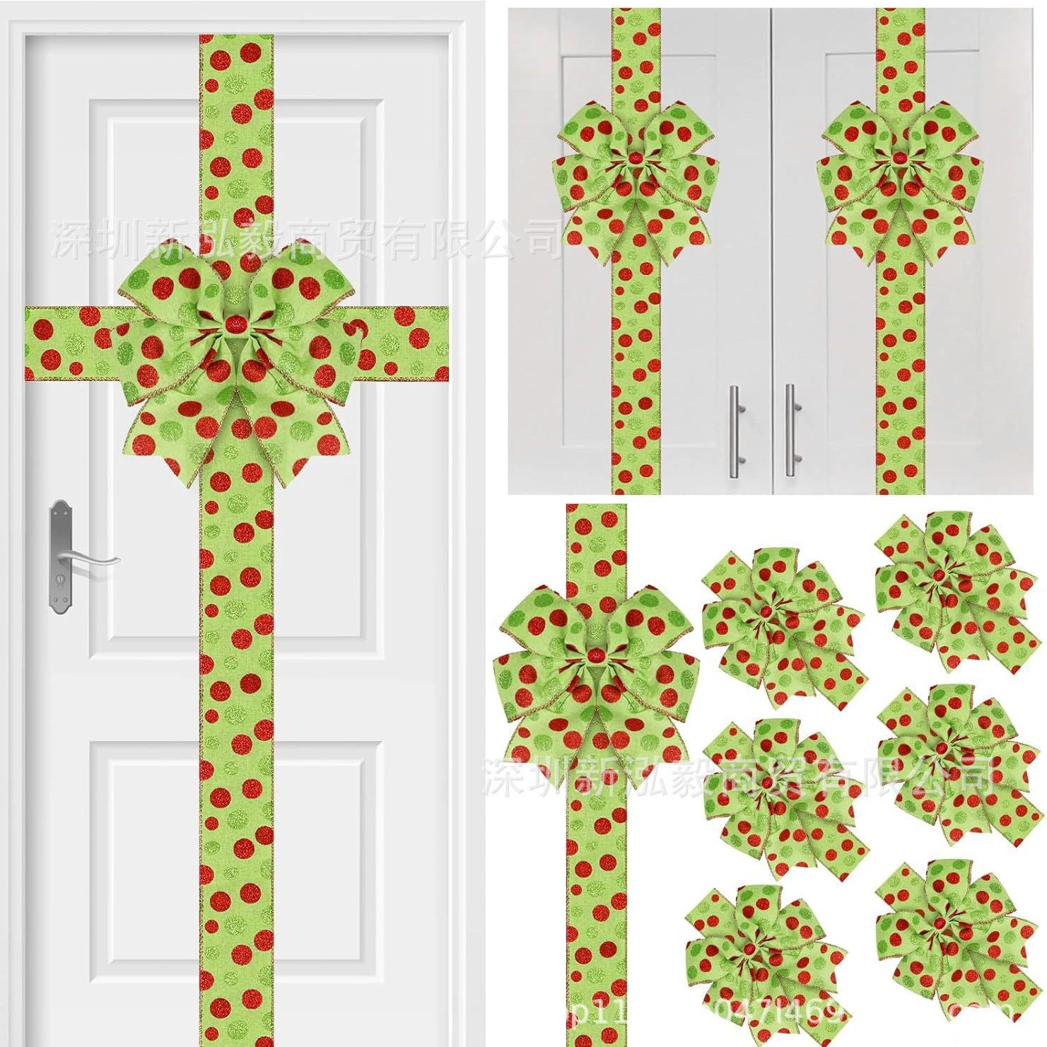 Рождественская лента на дверцу шкафа с бантом, красная, зеленая, в горошек, бантом, рождественская елка, украшение для дома, вечеринки, фестиваля