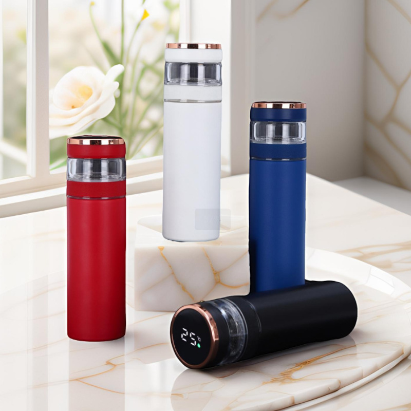 新款智能茶水分离泡茶保温杯带玻璃茶仓直身杯商务办公礼品显温杯