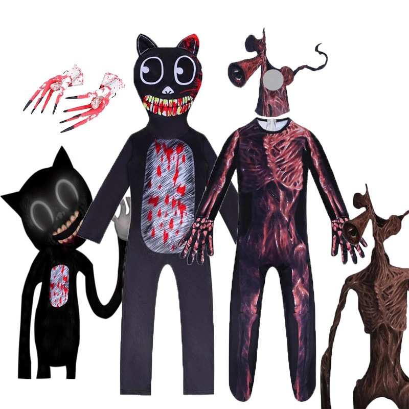 儿童蜘蛛侠紧身衣 迈尔斯远征钢铁蜘蛛侠警笛头卡通猫万圣节cos服