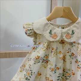 婴幼儿女童甜美碎花连衣裙2021夏装新款宝宝法式翻领裙子小童裙衫