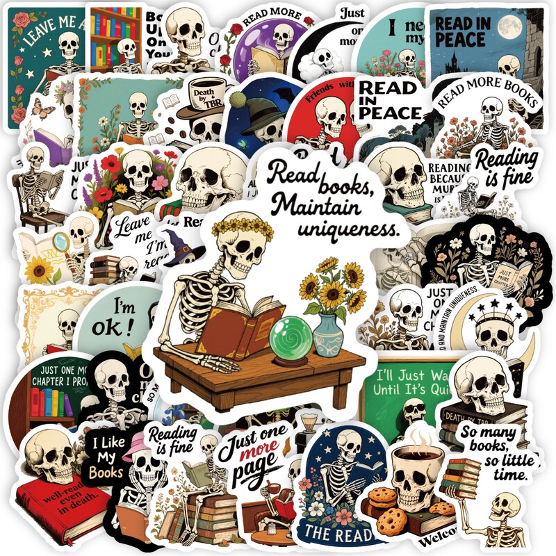 Cross-border direct purchase: 56 pieces of skull-themed, fun, and artistic retro decorative stickers for journals, notebooks, and phone cases