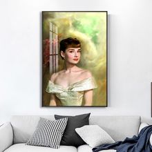 奥黛丽赫本肖像装饰画美容店理发店背景墙经典黑白色复古明星挂画