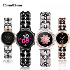 20mm/22mm小香風錶帶適用三星Watch 3 4華為GT2不鏽鋼牛仔鍊表帶
