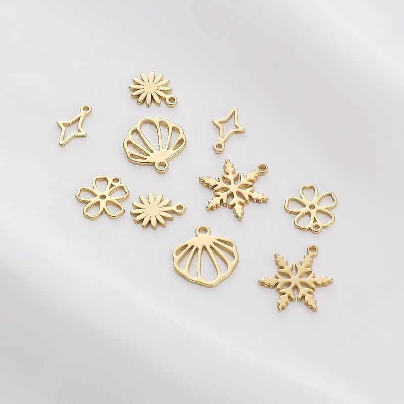 Cross-border 14K gold single hanging fan-shaped flower shaped pendant handmade diy bracelet necklace snowflake pendant jewelry accessories