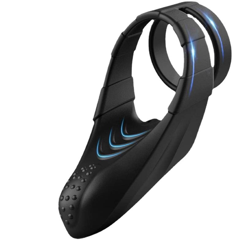 Black Feather Vibrating Dual Cock Ring, Multi-Frequency Electric Sensitivity Training Ring — detail image 9